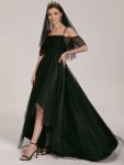 Cold Shoulder Lace High-Low Wedding Dress – Black