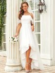 Cold Shoulder Lace High-Low Wedding Dress – Cream