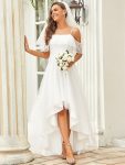 Cold Shoulder Lace High-Low Wedding Dress – Cream