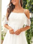 Cold Shoulder Lace High-Low Wedding Dress – Cream