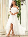 Cold Shoulder Lace High-Low Wedding Dress – Cream