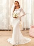 Sweetheart Long Bell Sleeve Mermaid Wedding Dress – Cream