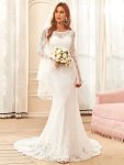 Sweetheart Long Bell Sleeve Mermaid Wedding Dress – Cream