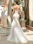 Custom Size Floral Spaghetti Strap Lace Backless Long Mermaid Wedding Dress – Cream