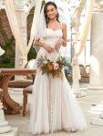 Spaghetti Strap Lace Backless Long Fishtail Wedding Dress – Cream