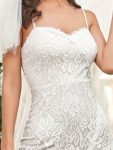 Custom Size Floral Spaghetti Strap Lace Backless Long Mermaid Wedding Dress – Cream