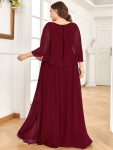 Crew neck A-Line Chiffon Cape Mother of the Bride Dress – Burgundy