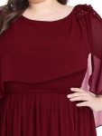 Crew neck A-Line Chiffon Cape Mother of the Bride Dress – Burgundy