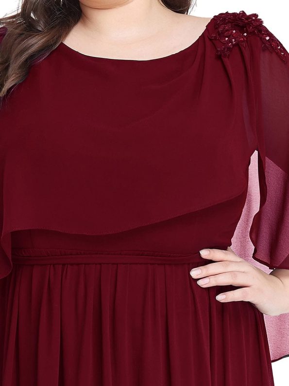 Crew neck A-Line Chiffon Cape Mother of the Bride Dress - Burgundy