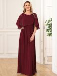 Crew neck A-Line Chiffon Cape Mother of the Bride Dress – Burgundy