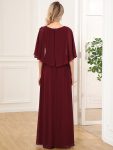 Crew neck A-Line Chiffon Cape Mother of the Bride Dress – Burgundy