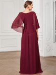 Crew neck A-Line Chiffon Cape Mother of the Bride Dress – Burgundy