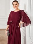 Crew neck A-Line Chiffon Cape Mother of the Bride Dress – Burgundy