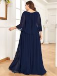 Crew neck A-Line Chiffon Cape Mother of the Bride Dress – Navy Blue