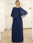 Crew neck A-Line Chiffon Cape Mother of the Bride Dress – Navy Blue