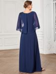 Crew neck A-Line Chiffon Cape Mother of the Bride Dress – Navy Blue