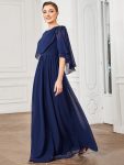 Crew neck A-Line Chiffon Cape Mother of the Bride Dress – Navy Blue