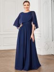 Crew neck A-Line Chiffon Cape Mother of the Bride Dress – Navy Blue