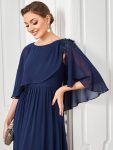 Crew neck A-Line Chiffon Cape Mother of the Bride Dress – Navy Blue