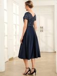 Sequin Short Sleeve Chiffon Midi Mother of the Bride Dress – Navy Blue