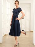 Sequin Short Sleeve Chiffon Midi Mother of the Bride Dress – Navy Blue