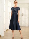 Sequin Short Sleeve Chiffon Midi Mother of the Bride Dress – Navy Blue