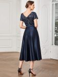 Sequin Short Sleeve Chiffon Midi Mother of the Bride Dress – Navy Blue