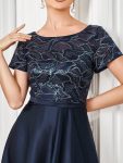 Sequin Short Sleeve Chiffon Midi Mother of the Bride Dress – Navy Blue