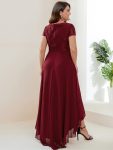 Short Sleeve Vintage Lace Short Sleeve High Low Mother of the Bride Dress – Burgundy