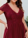 Short Sleeve Vintage Lace Short Sleeve High Low Mother of the Bride Dress – Burgundy