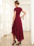 Short Sleeve Vintage Lace Short Sleeve High Low Mother of the Bride Dress – Burgundy