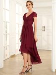 Short Sleeve Vintage Lace Short Sleeve High Low Mother of the Bride Dress – Burgundy