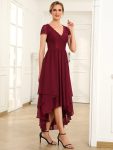 Short Sleeve Vintage Lace Short Sleeve High Low Mother of the Bride Dress – Burgundy