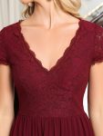 Short Sleeve Vintage Lace Short Sleeve High Low Mother of the Bride Dress – Burgundy