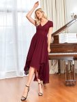 Short Sleeve Vintage Lace Short Sleeve High Low Mother of the Bride Dress – Burgundy