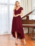 Short Sleeve Vintage Lace Short Sleeve High Low Mother of the Bride Dress – Burgundy