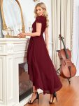 Short Sleeve Vintage Lace Short Sleeve High Low Mother of the Bride Dress – Burgundy