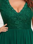 Short Sleeve Vintage Lace Short Sleeve High Low Mother of the Bride Dress – Dark Green