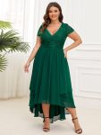 Short Sleeve Vintage Lace Short Sleeve High Low Mother of the Bride Dress – Dark Green