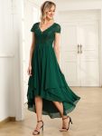 Short Sleeve Vintage Lace Short Sleeve High Low Mother of the Bride Dress – Dark Green