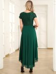 Short Sleeve Vintage Lace Short Sleeve High Low Mother of the Bride Dress – Dark Green