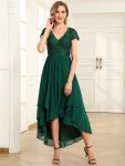 Short Sleeve Vintage Lace Short Sleeve High Low Mother of the Bride Dress – Dark Green