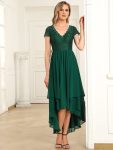 Short Sleeve Vintage Lace Short Sleeve High Low Mother of the Bride Dress – Dark Green