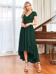 Short Sleeve Vintage Lace Short Sleeve High Low Mother of the Bride Dress – Dark Green