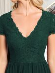 Short Sleeve Vintage Lace Short Sleeve High Low Mother of the Bride Dress – Dark Green