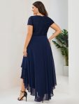 Short Sleeve Vintage Lace Short Sleeve High Low Mother of the Bride Dress – Navy Blue