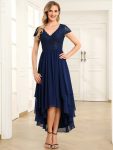 Short Sleeve Vintage Lace Short Sleeve High Low Mother of the Bride Dress - Navy Blue