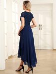 Short Sleeve Vintage Lace Short Sleeve High Low Mother of the Bride Dress – Navy Blue