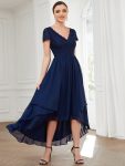 Short Sleeve Vintage Lace Short Sleeve High Low Mother of the Bride Dress – Navy Blue