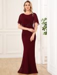 Lace Fishtail Chiffon Coverup Mother of the Bride Dress – Burgundy